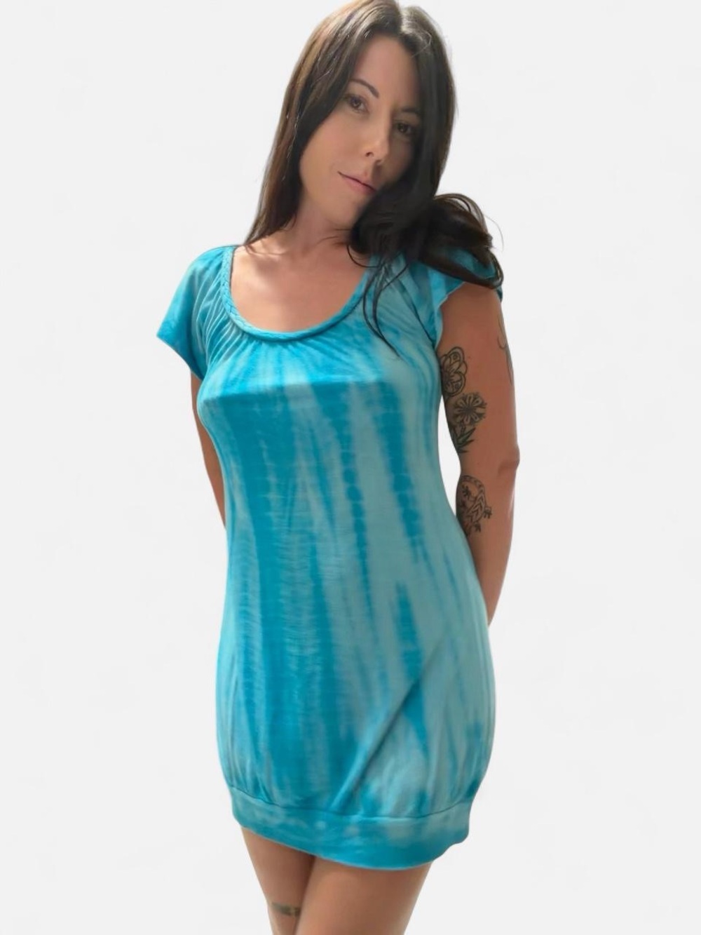 Xhilaration Turquoise Tie-Dye Scoop Neck Tunic